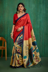 Shop Elegant Red Mysore Art Silk Printed Ready to Wear Saree Online - Best Prices-RTW-2214